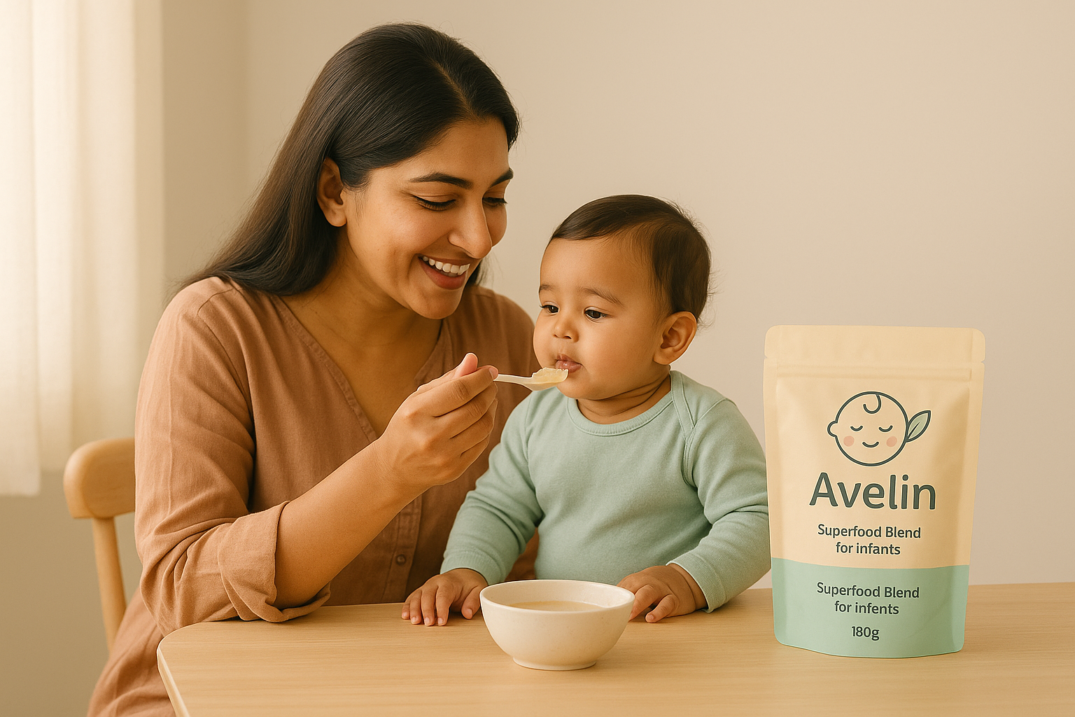 Mother feeding baby Avelin